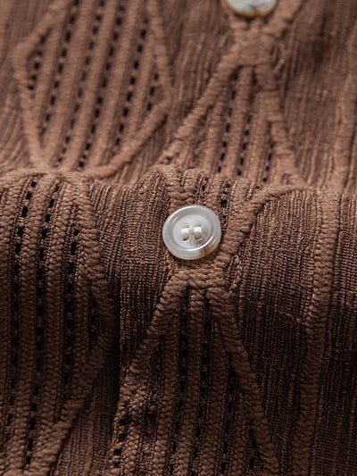 Adelin® | Geometric Jacquard Cuban Shirt & Linen Drawstring Shorts
