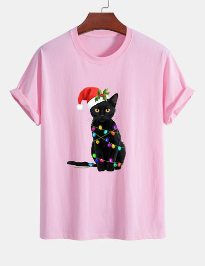 Alano® | Christmas Lights Cat Print Cotton T-Shirt