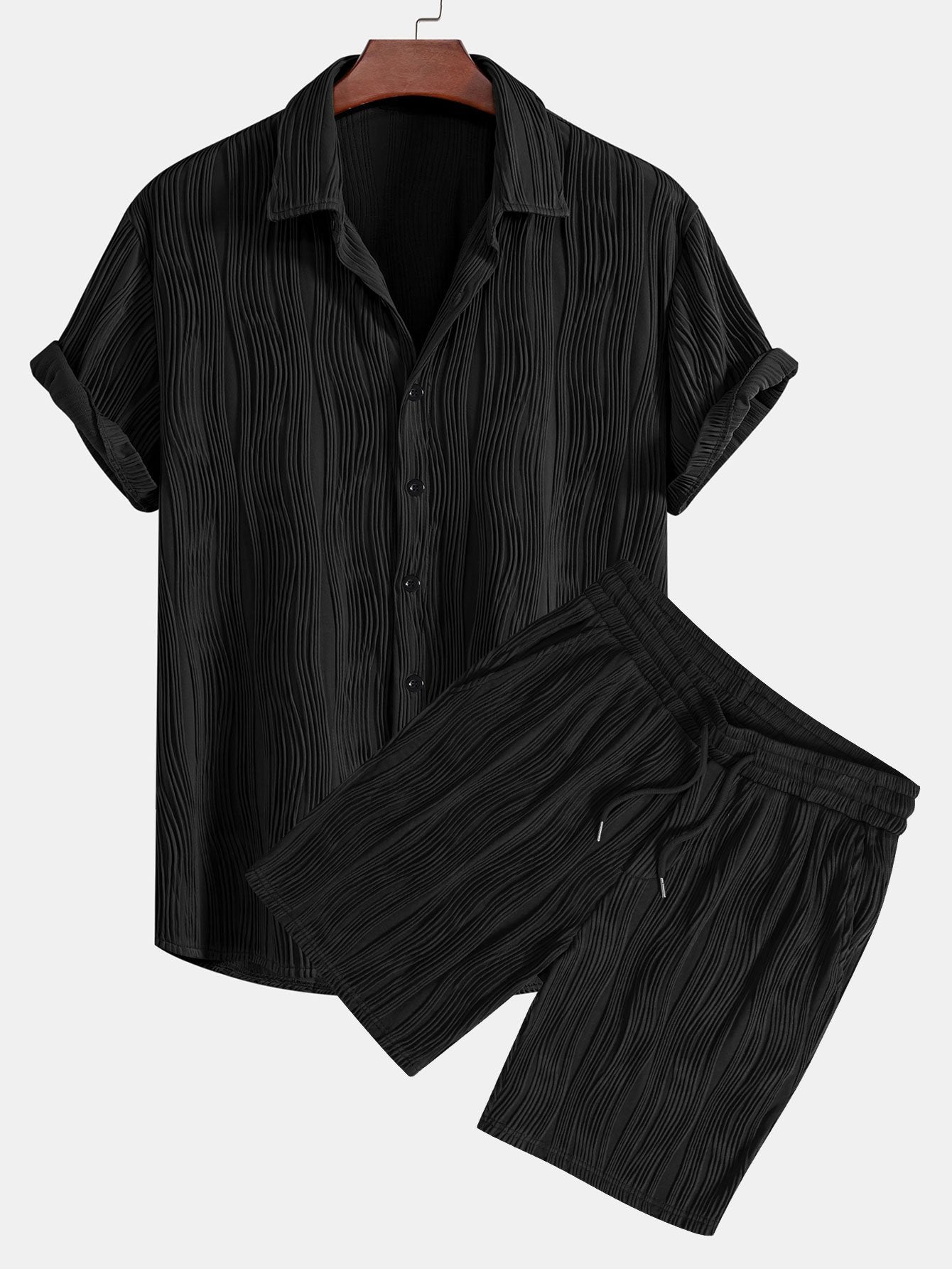 Basilio® | Wave Textured Button Up Shirt & Shorts