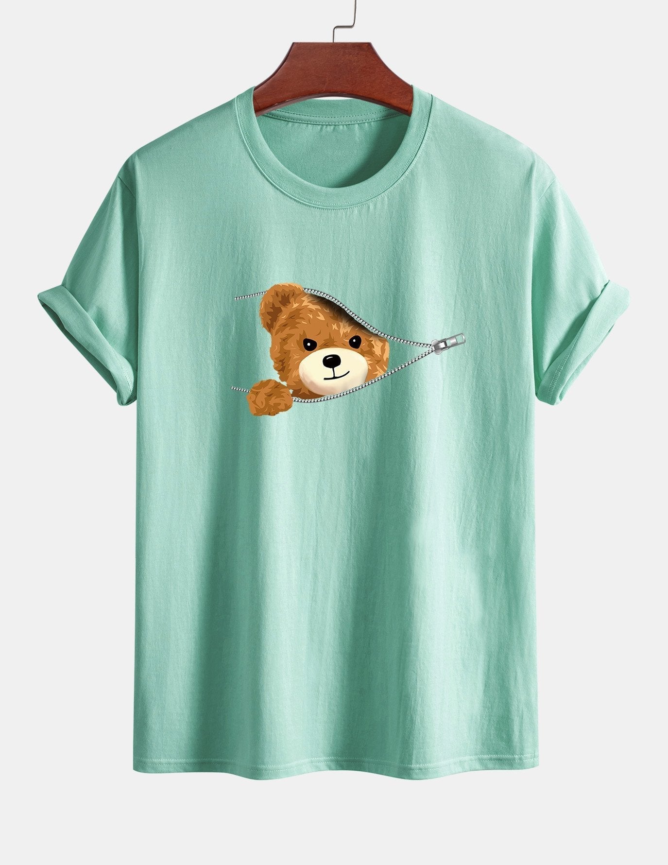 Yeray® | Zipper Bear Print Cotton T-Shirt