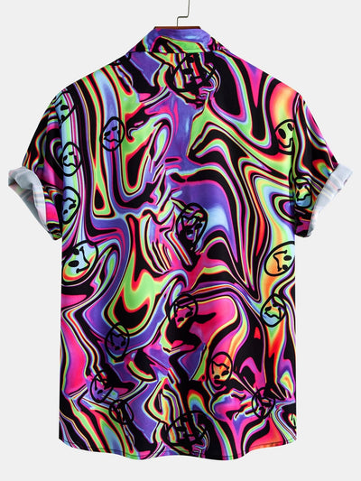 Kendrick® | Colorful Fluid Smiley Print Button Up Shirt & Shorts