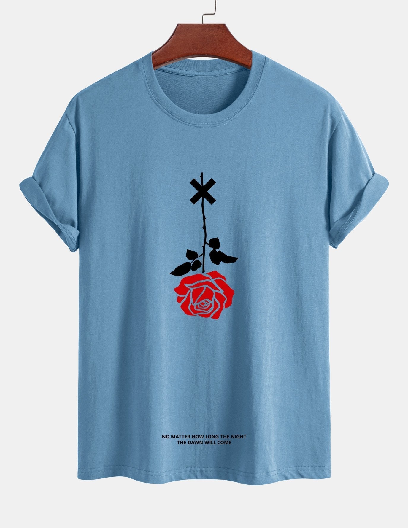 Teobaldo® | Inverted Rose Slogan Print Cotton T-Shirt
