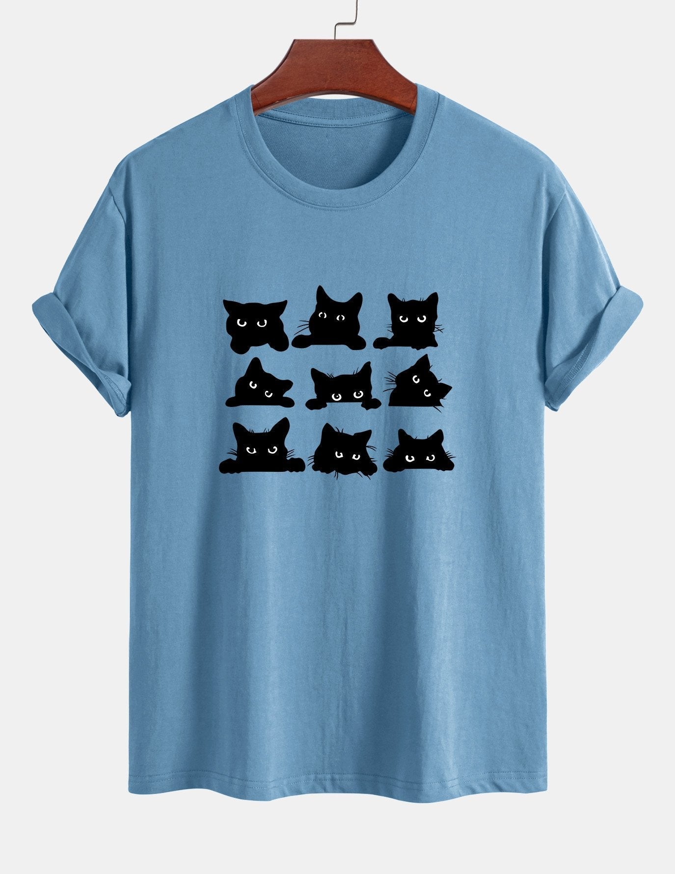 Arán® | Black Cat Staring Print Cotton T-Shirt