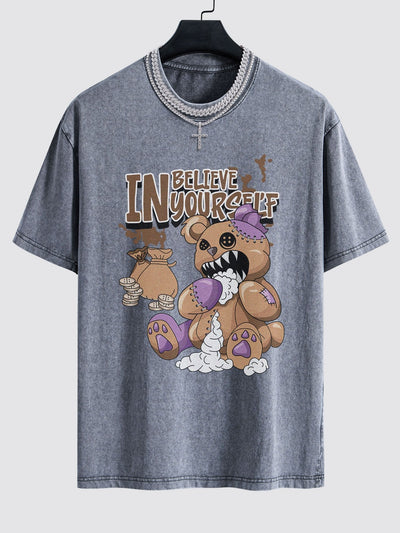 Alfred® | Violent Bear Slogan Print Washed Drop Shoulder Oversize T-Shirt
