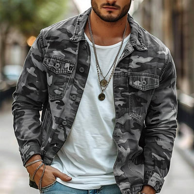 Men's Camoflage Canvas Retro Wear Lapel Jacket