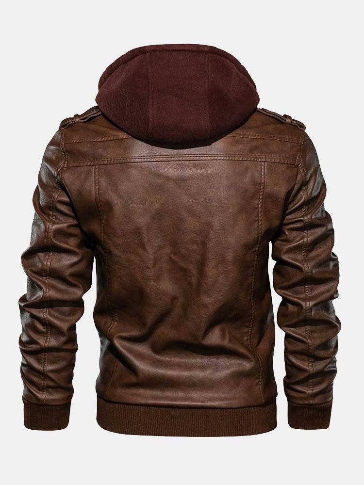 Hawke | Detachable Hooded Zip Up PU Leather Jacket