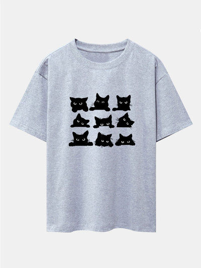 Zacarías® | Black Cat Staring Print Drop Shoulder Oversize T-Shirt