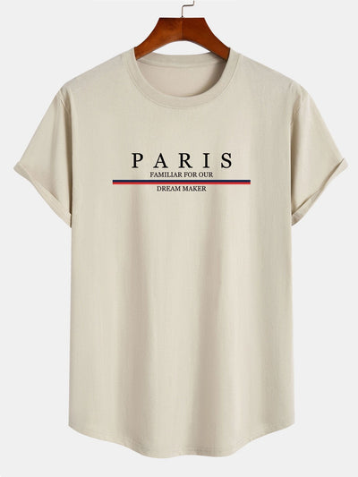 Aquiles® | Stripe Paris Slogan Print Cotton Arc Home T-Shirt