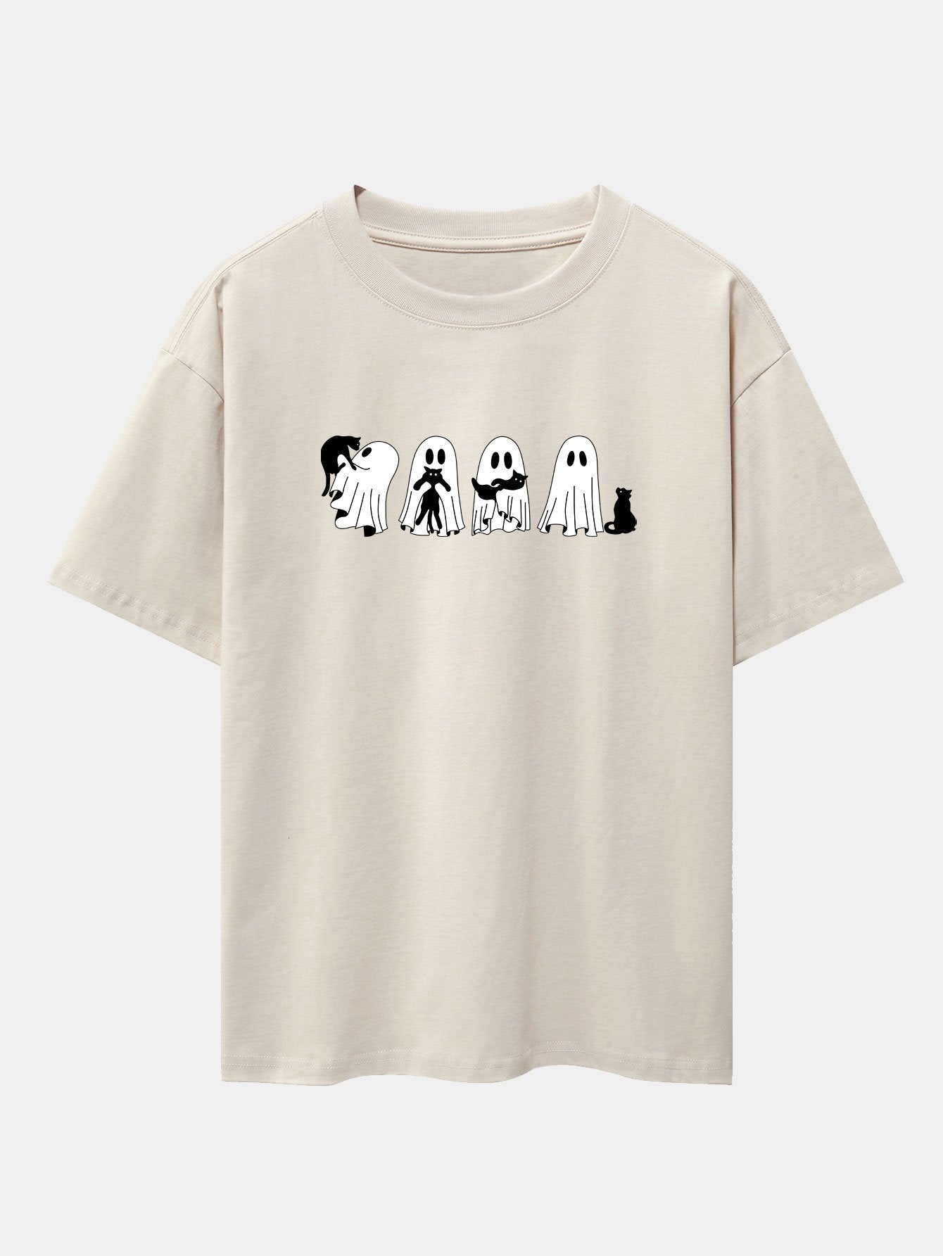 Baldomero® | Black Cat Ghost Print Drop Shoulder Oversize T-Shirt