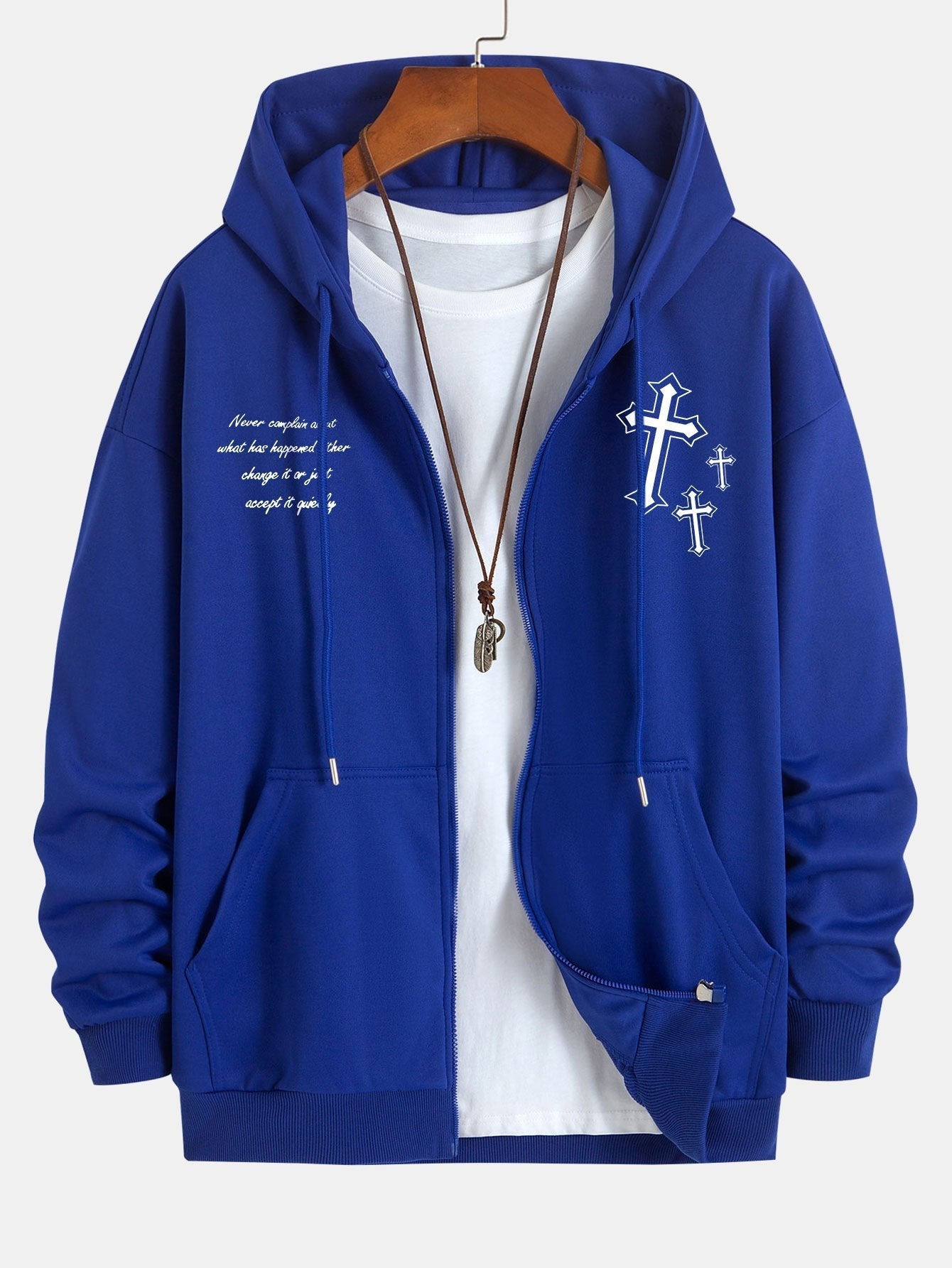 Waylon | Cross Slogan Print Relax Fit Zip Hoodie