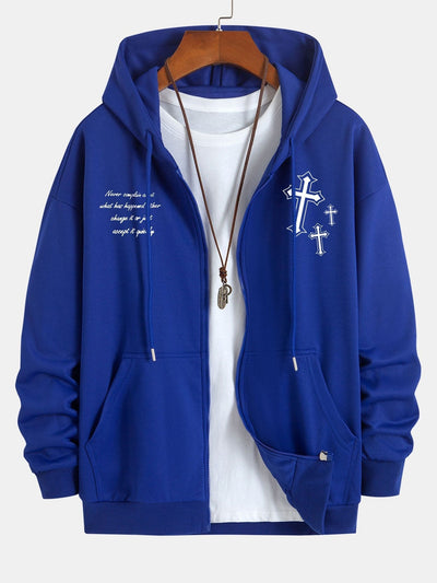 Waylon | Cross Slogan Print Relax Fit Zip Hoodie