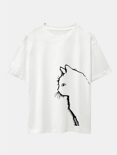 Héctor® | Cat Silhouette Print Drop Shoulder Oversize T-Shirt