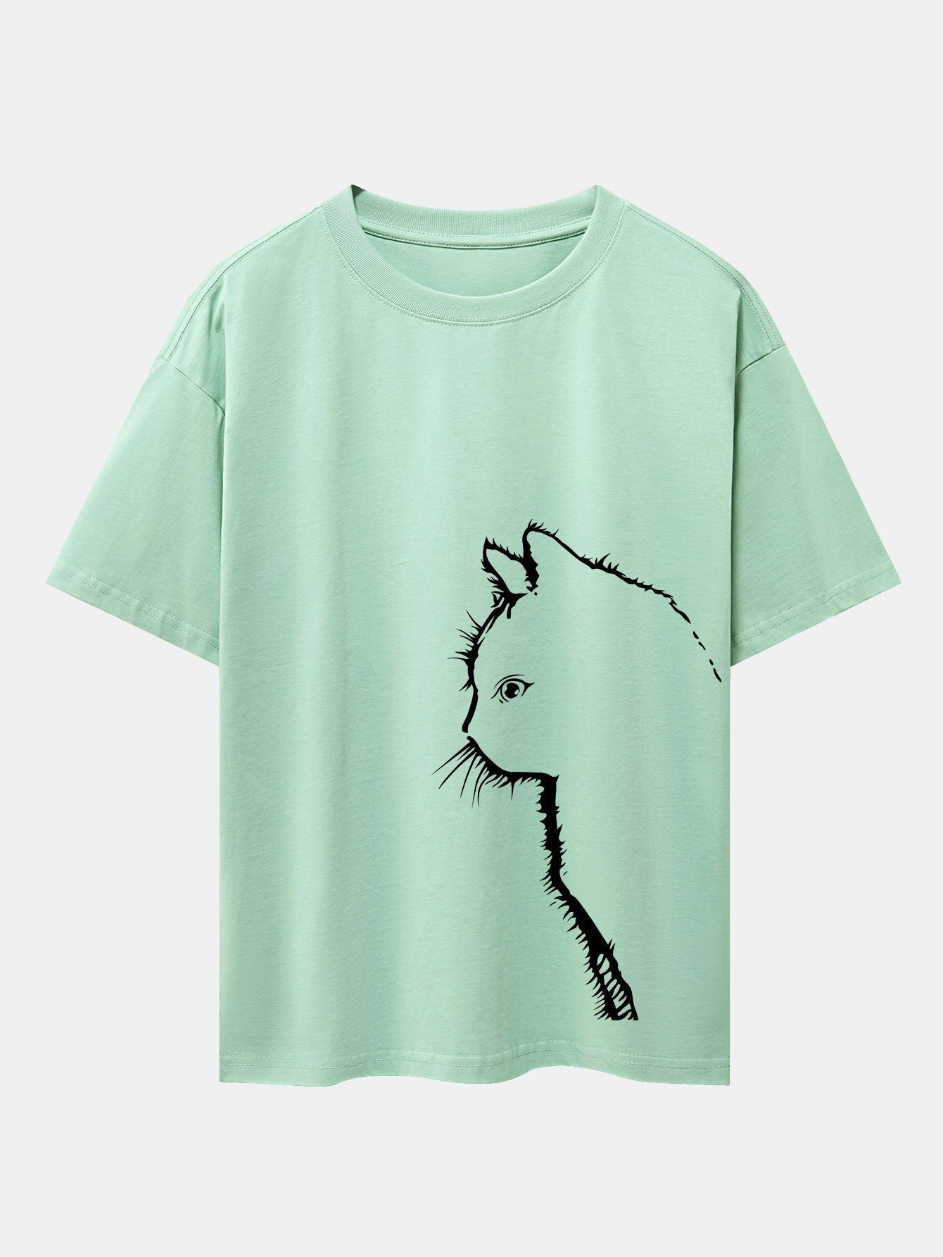 Héctor® | Cat Silhouette Print Drop Shoulder Oversize T-Shirt
