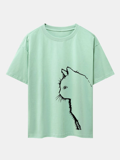 Héctor® | Cat Silhouette Print Drop Shoulder Oversize T-Shirt