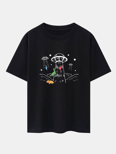 Xavier® | Ufo Take Away Dinosaurs Print Drop Shoulder Oversize T-Shirt