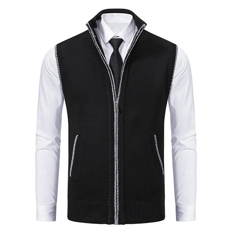 Men's Casal Solid Color Stand Collar Sleevelessnitted Vest