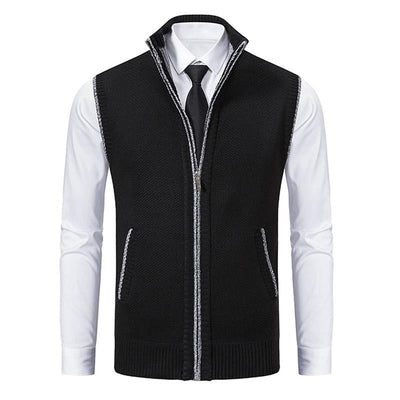 Men's Casal Solid Color Stand Collar Sleevelessnitted Vest