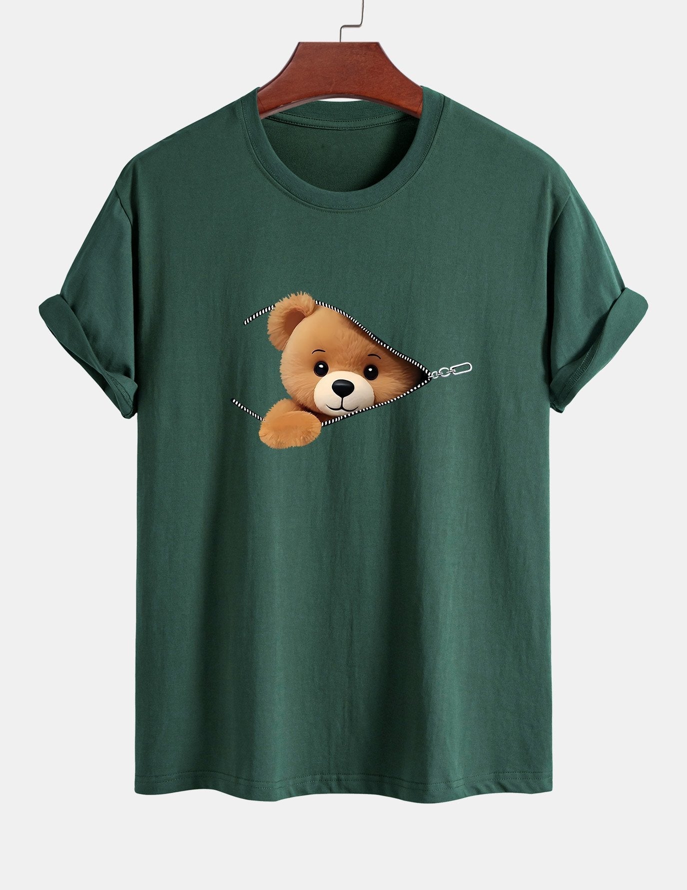 Yeshayahu® | Zipper Bear Print Cotton T-Shirt