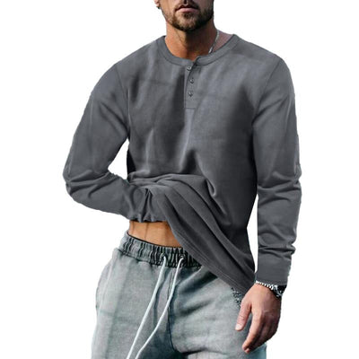 Men's Vine Solid Henley Collar Long Sleeve T-Shirt