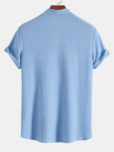 Aleko® | Muscle Fit Waffle Texture Stand Collar Shirt