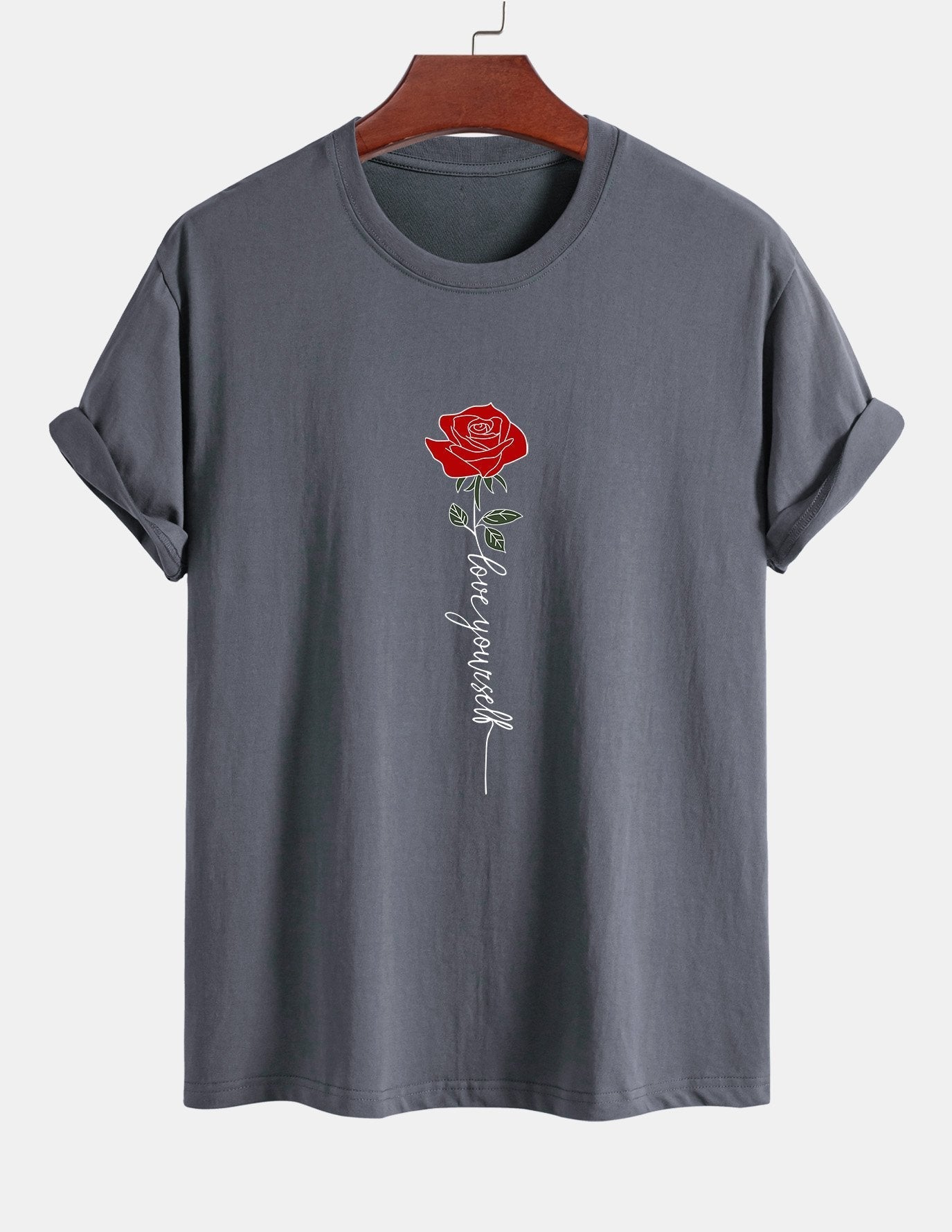 Arsenio® | Rose Slogan Print Cotton T-Shirt