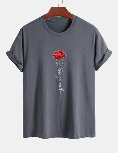 Arsenio® | Rose Slogan Print Cotton T-Shirt