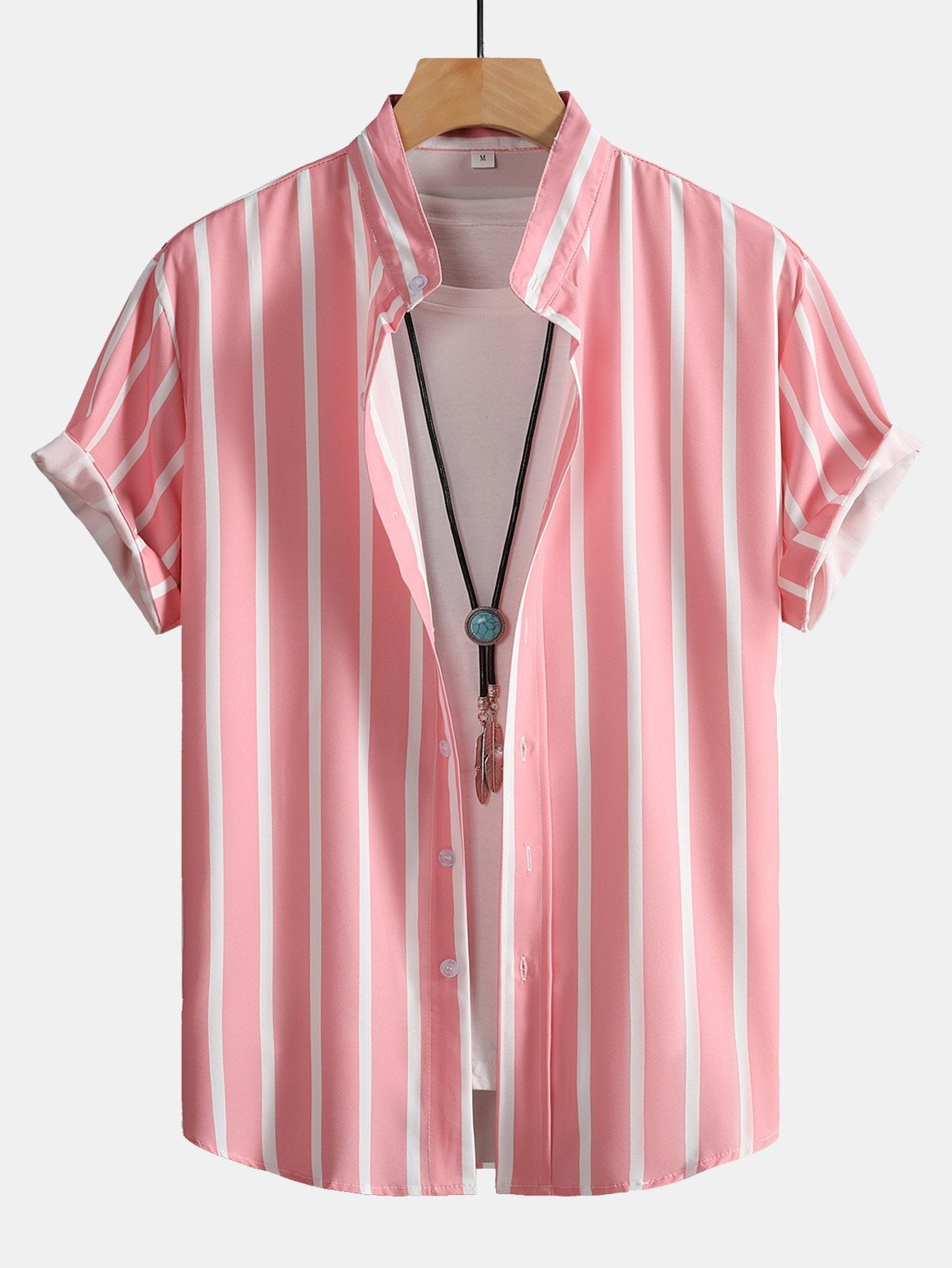 Andreas® | Striped Button Up Stand Collar Shirt
