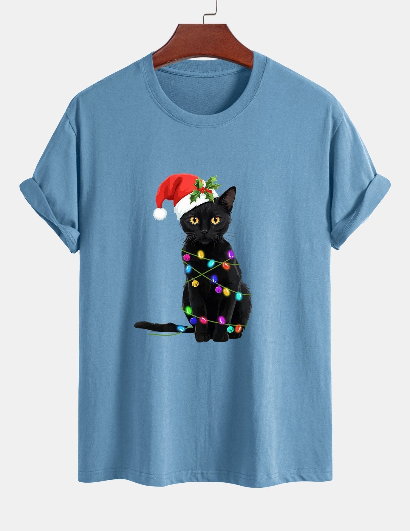 Alano® | Christmas Lights Cat Print Cotton T-Shirt