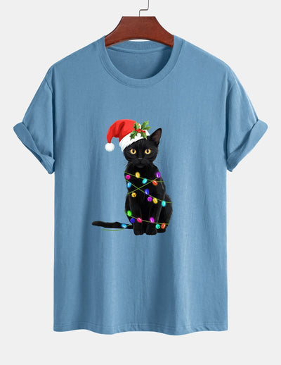 Alano® | Christmas Lights Cat Print Cotton T-Shirt