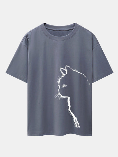 Héctor® | Cat Silhouette Print Drop Shoulder Oversize T-Shirt