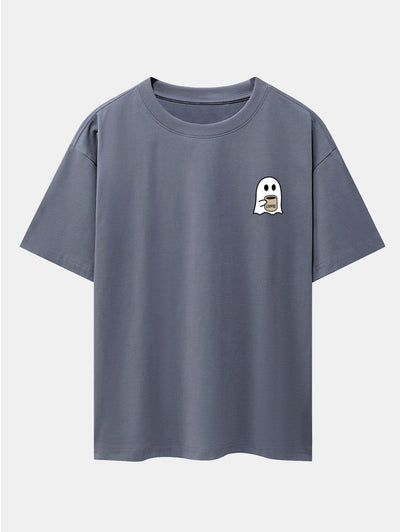 Aureliano® | Ghost Drinking Coffee Print Drop Shoulder Oversize T-Shirt