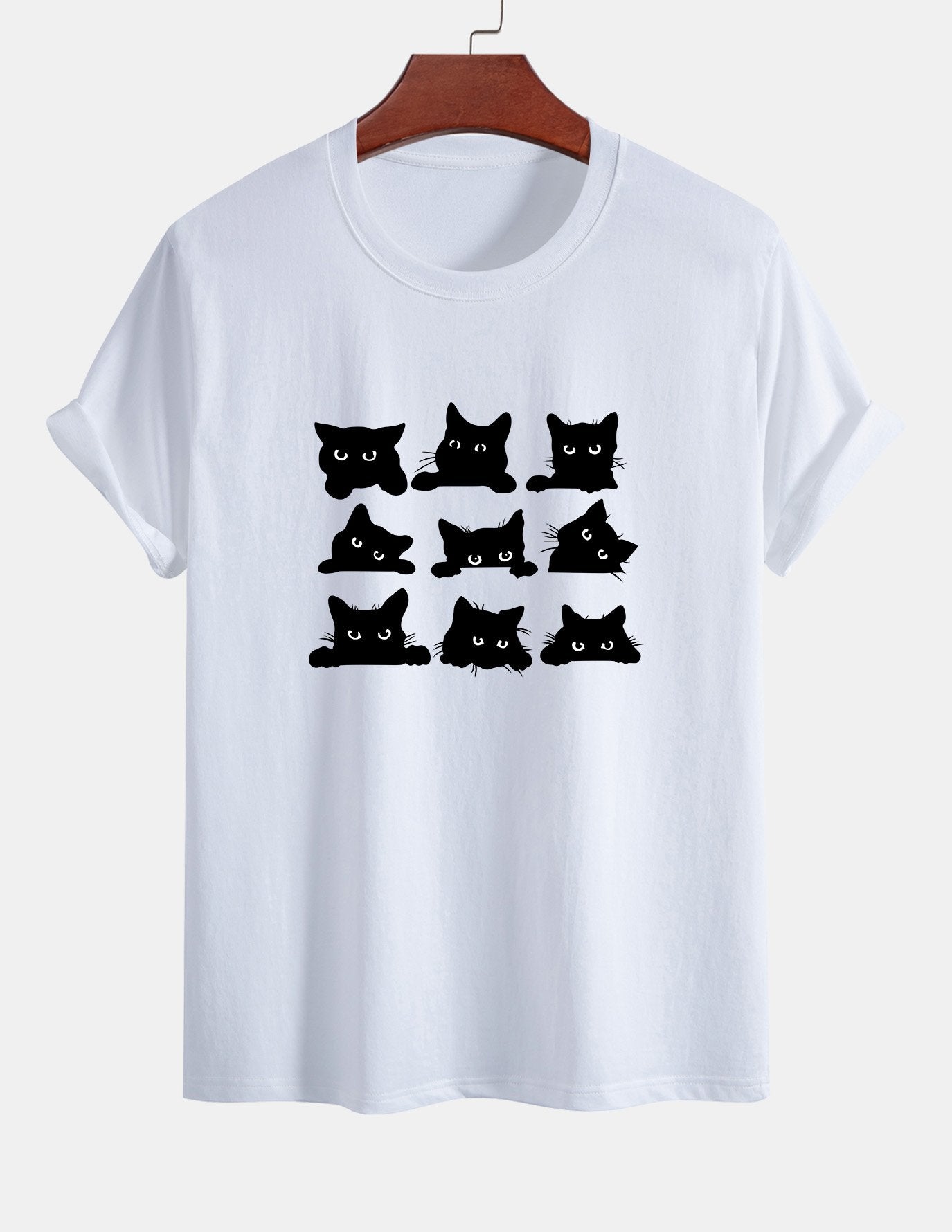 Arán® | Black Cat Staring Print Cotton T-Shirt