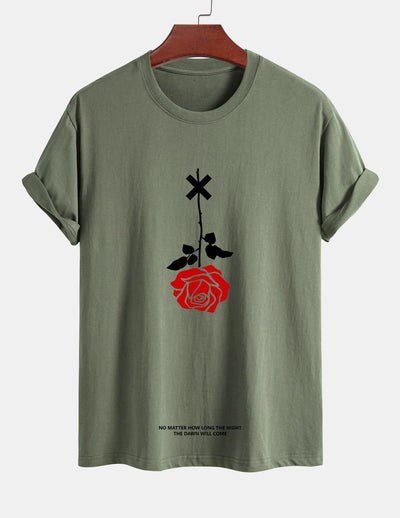 Teobaldo® | Inverted Rose Slogan Print Cotton T-Shirt