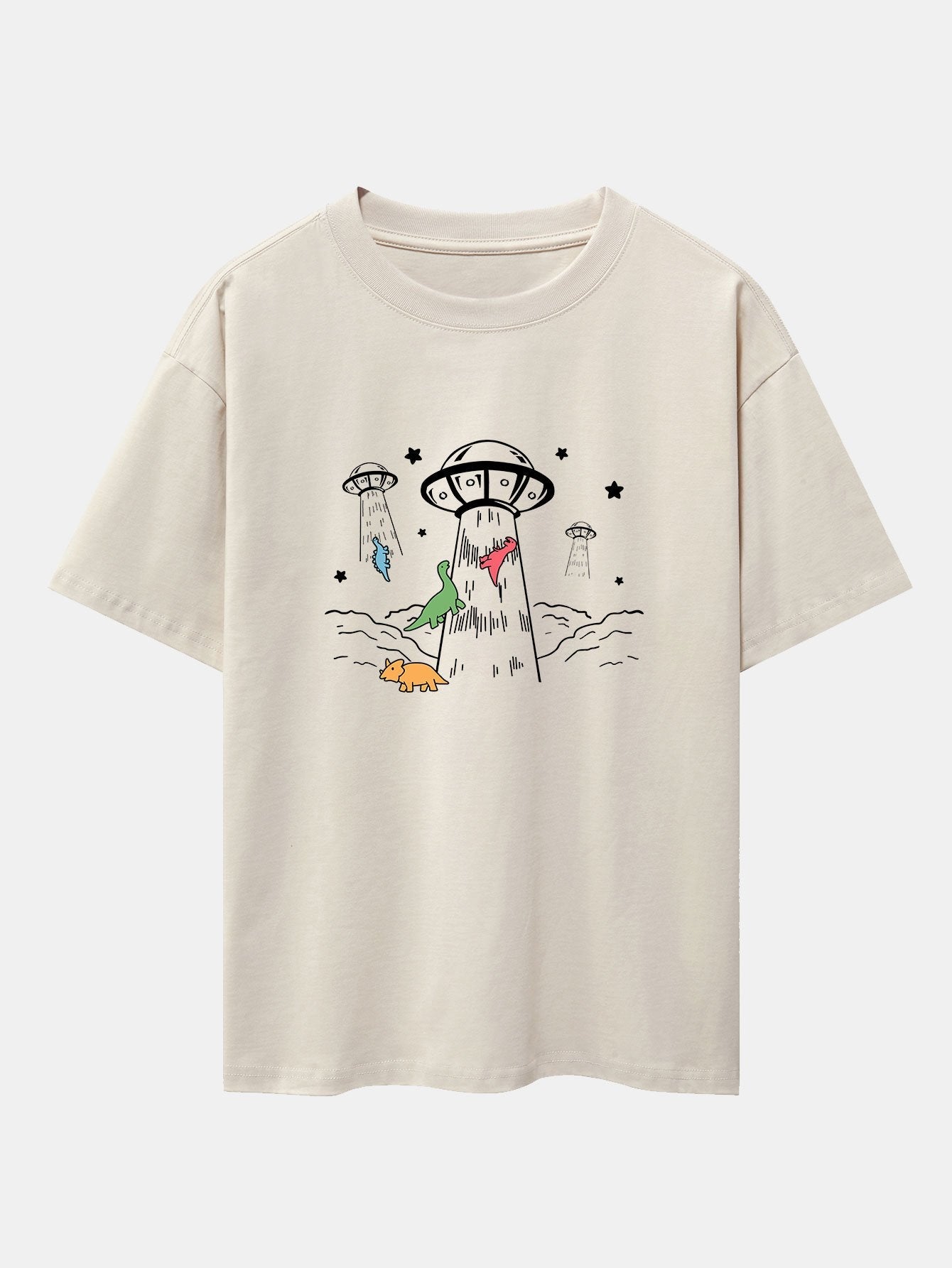 Xavier® | Ufo Take Away Dinosaurs Print Drop Shoulder Oversize T-Shirt