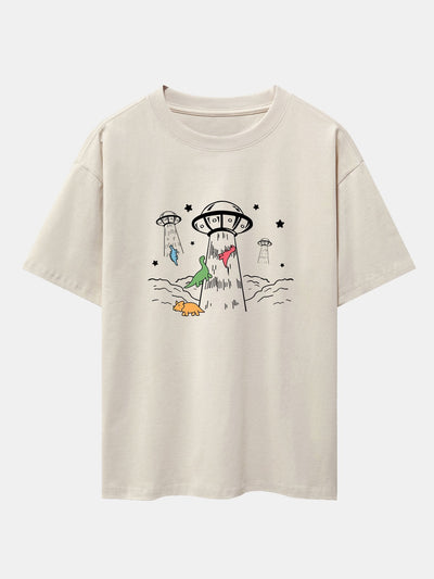 Xavier® | Ufo Take Away Dinosaurs Print Drop Shoulder Oversize T-Shirt