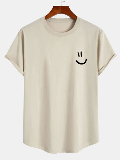 Andrew® | Smiley Print Cotton Arc Hem T-Shirt