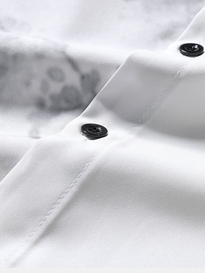 Malik® | Traditional Oriental Ink Painting Print Stand Collar Shirt