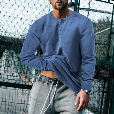 Men's Vine Solid Henley Collar Long Sleeve T-Shirt