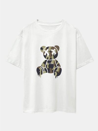 Cristian® | Camouflage Dissolving Bear Print Drop Shoulder Oversize T-Shirt