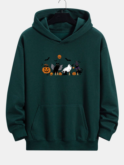Dallas | Halloween Pumpkin Black Cat Print Relax Fit Hoodie