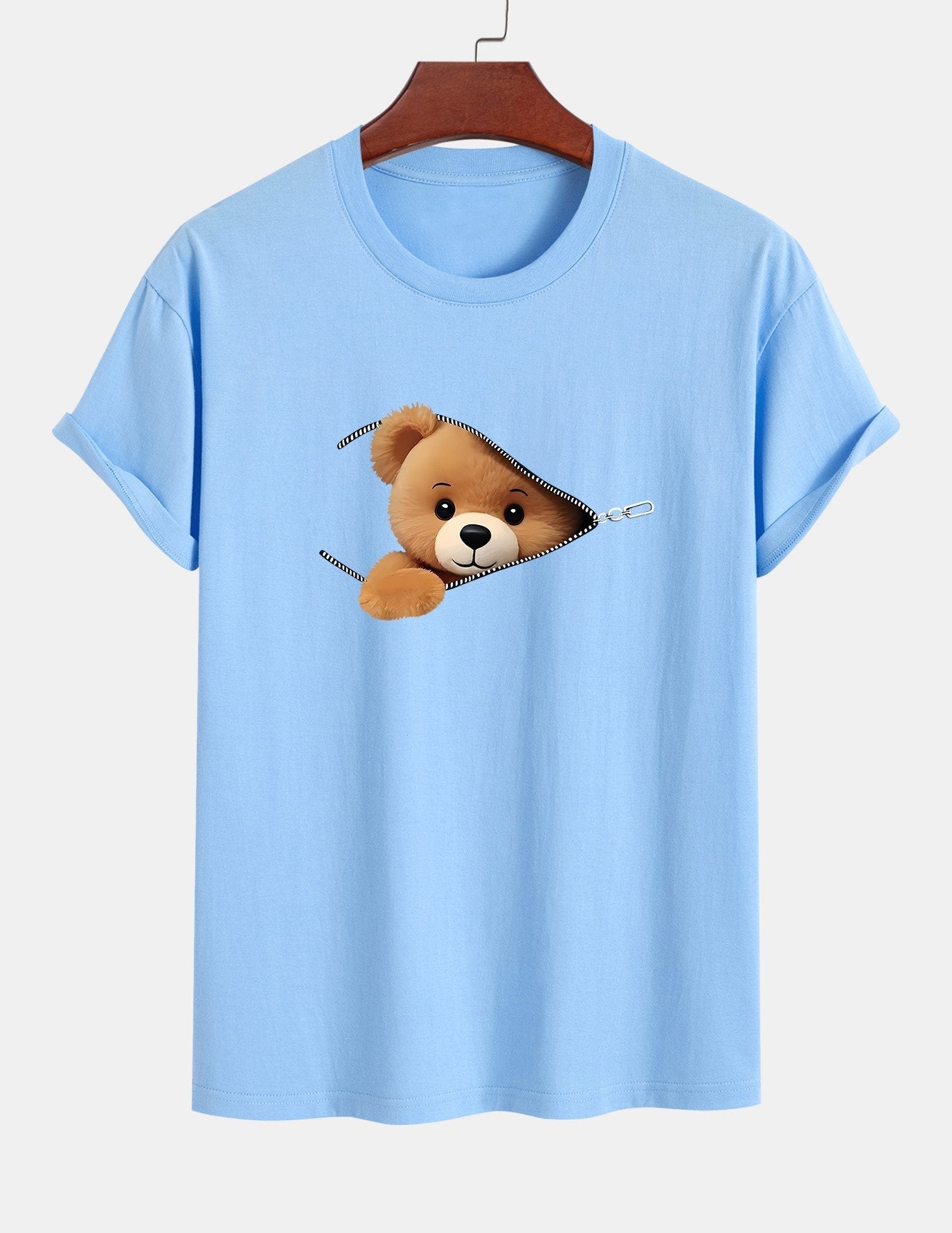 Yeshayahu® | Zipper Bear Print Cotton T-Shirt