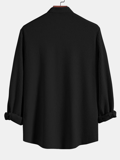 Baldomero® | Long Sleeve Muscle Fit Ribbed Stand Collar Shirt