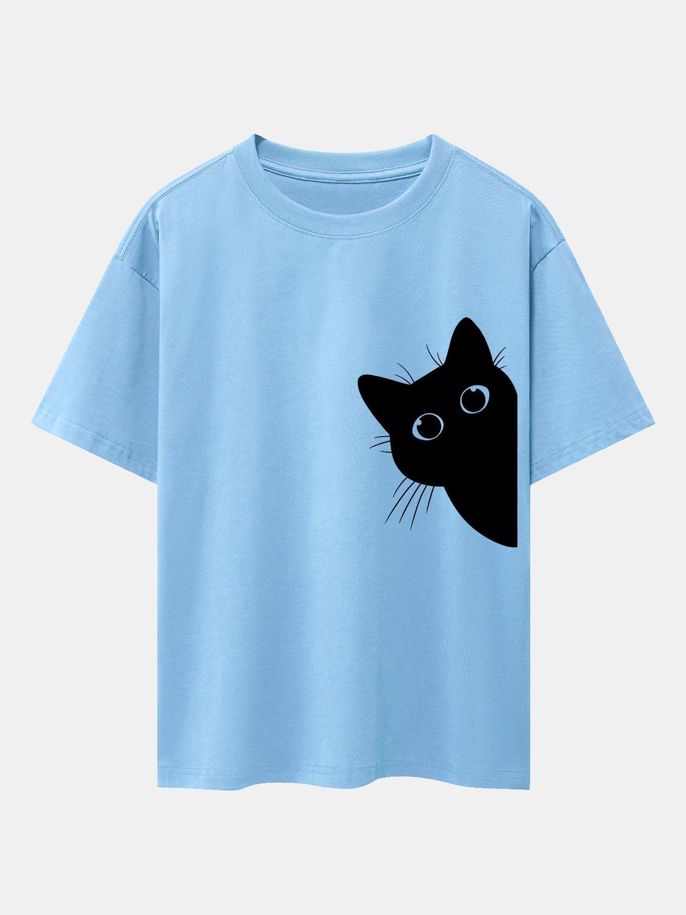 Severo® | Black Cat Print Drop Shoulder Oversize T-Shirt