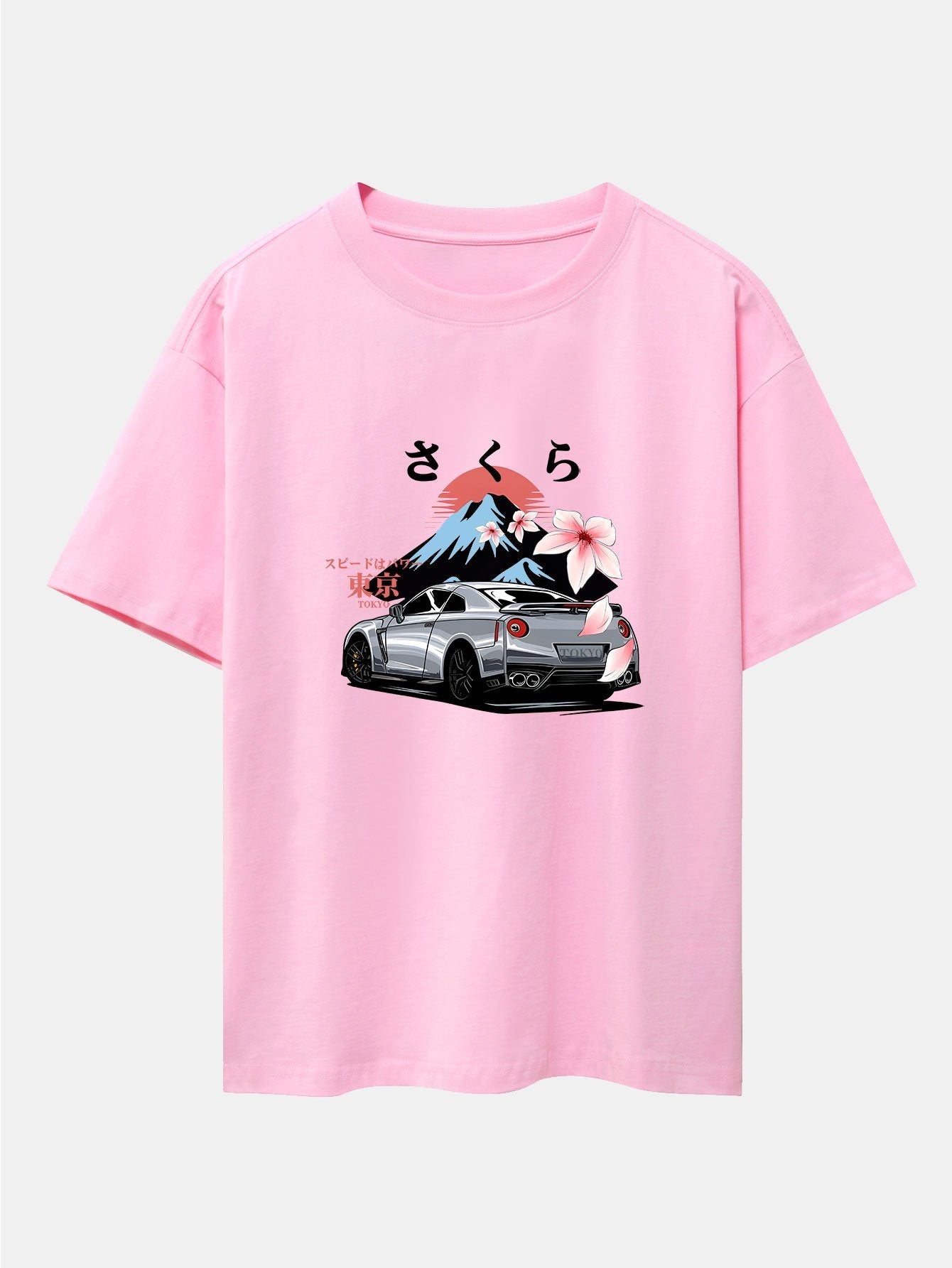 Howard® | Tokyo Cherry Blossoms Car Print Drop Shoulder Oversize T-Shirt