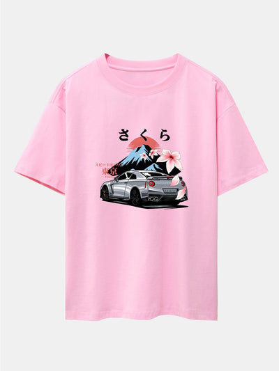 Howard® | Tokyo Cherry Blossoms Car Print Drop Shoulder Oversize T-Shirt