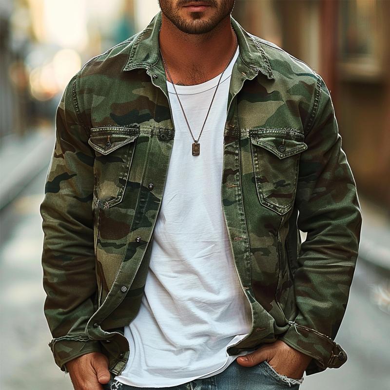 Men's Camoflage Canvas Retro Wear Lapel Jacket