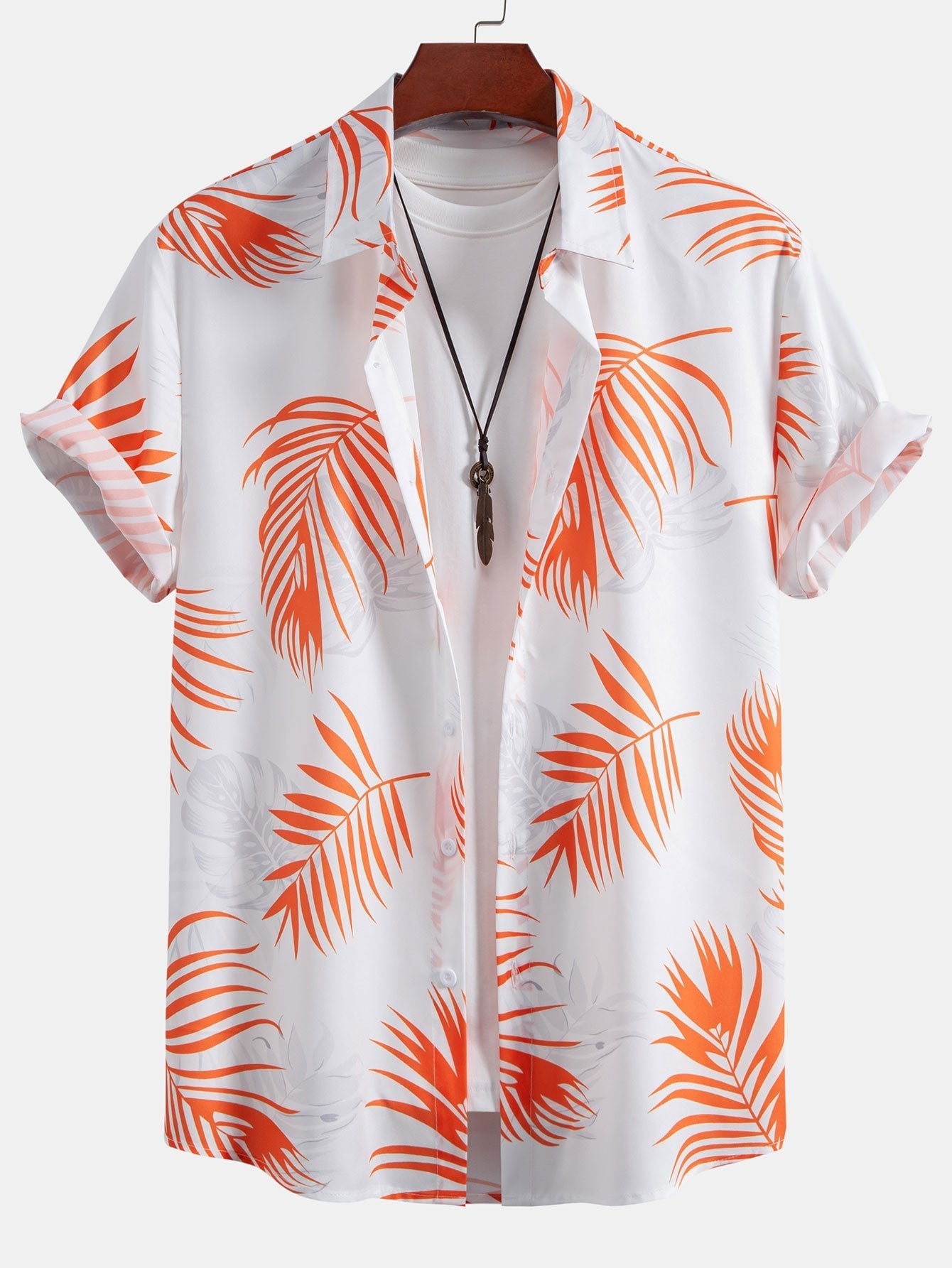 Marino® | Leaf Print Button Up Shirt & Man Mid Length Drawstring Swim Shorts