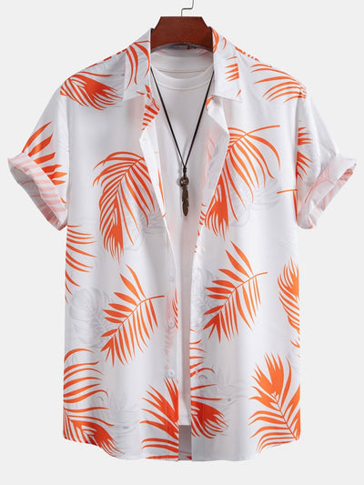 Marino® | Leaf Print Button Up Shirt & Man Mid Length Drawstring Swim Shorts