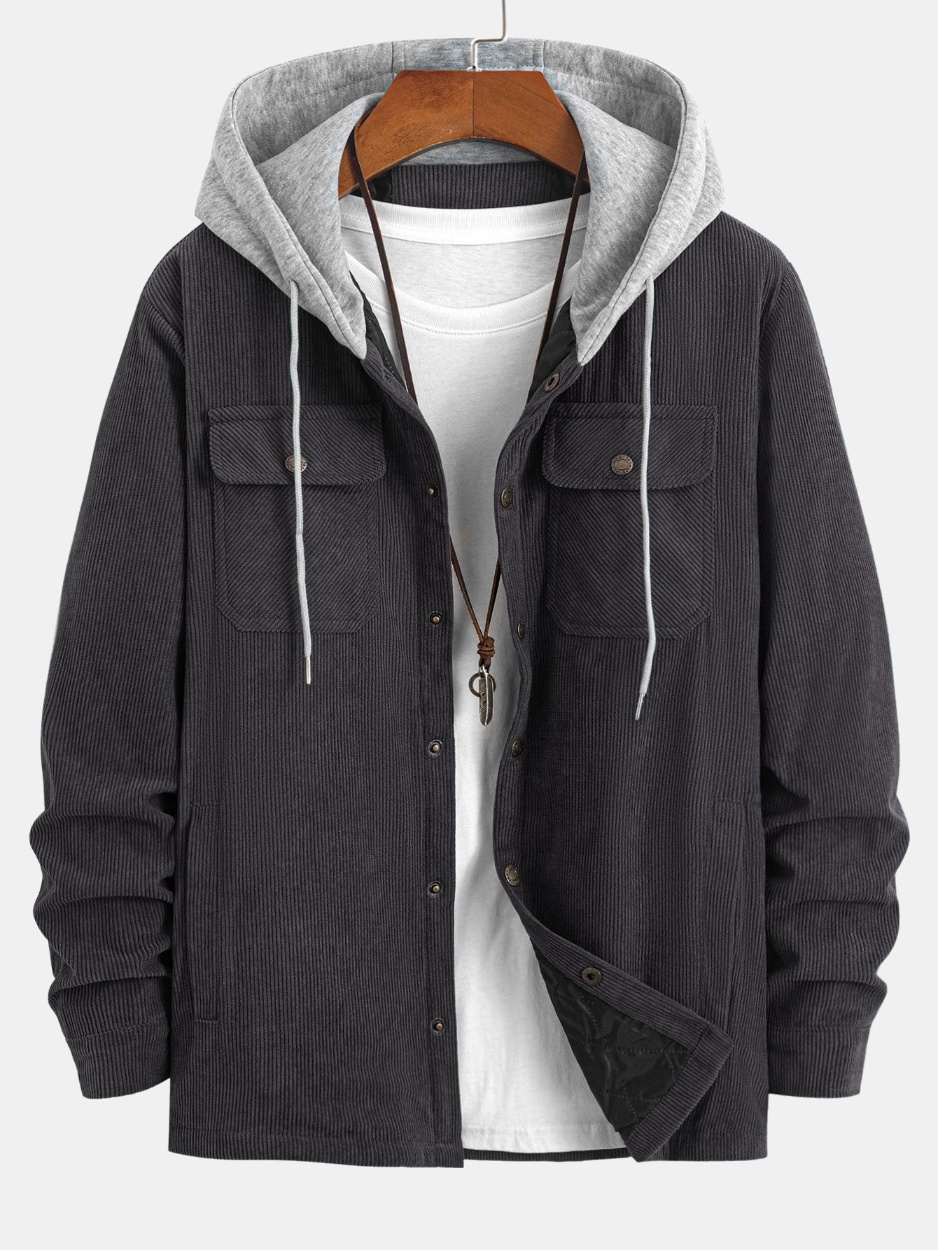 Gabriel | Quilted Lined Corduroy Hooded Coat