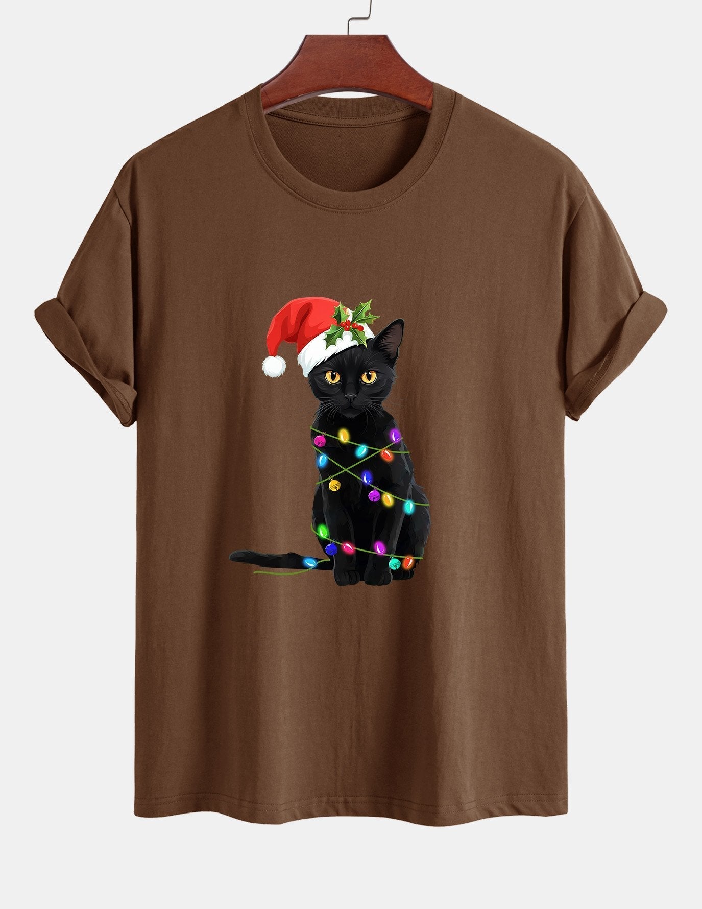 Alano® | Christmas Lights Cat Print Cotton T-Shirt